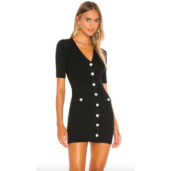 LOVERS + FRIENDS Bella Mini Dress Size XS Black Knit Pearl Button Down Party - Picture 1 of 13